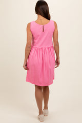 Pink Sleeveless Textured Maternity Dress