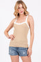 Taupe Ribbed Square Neck Contrast Strap Top