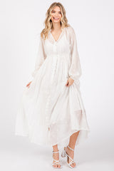 Ivory Embroidered Button Down Maxi Dress