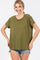 Olive Raw Hem Short Sleeve Top