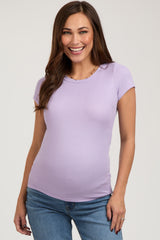 Lavender Ribbed Short Sleeve Maternity Top