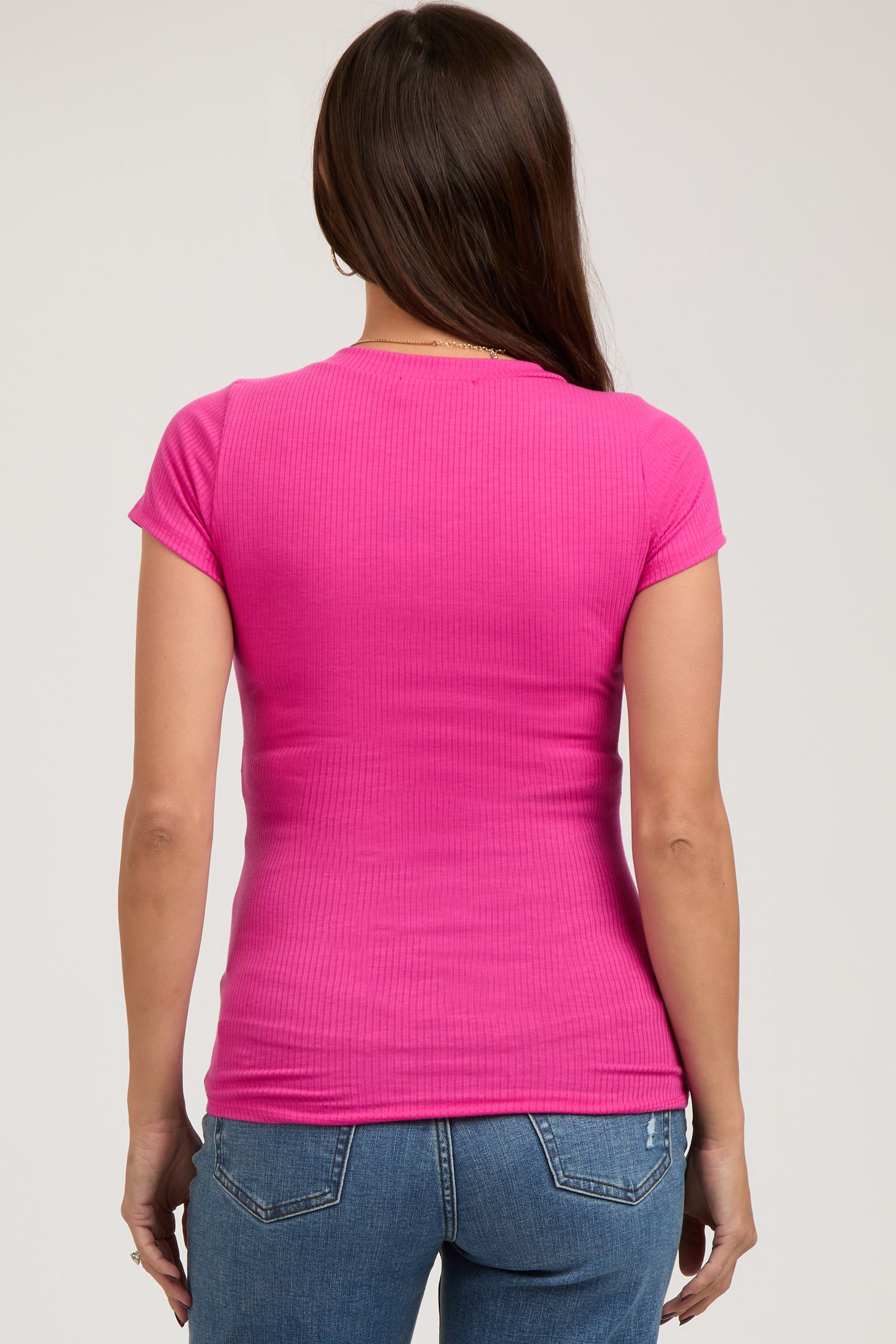 Fuchsia Ribbed Short Sleeve Maternity Top