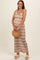 Taupe Chevron Crochet Shoulder Tie Maternity Midi Dress