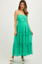 Green Sleeveless Pleated Ruffle Tiered Maternity Midi Dress