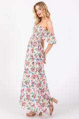 Cream Floral Off Shoulder Dress