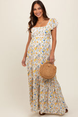 Multicolor Floral Crochet Accent Maternity Maxi Dress