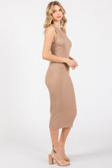 Beige Sleeveless Ribbed Midi Dress