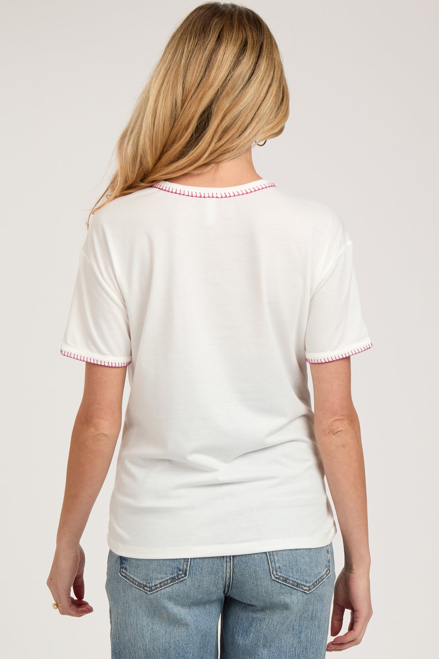 Ivory Embroidered Stitch Short Sleeve Maternity Top