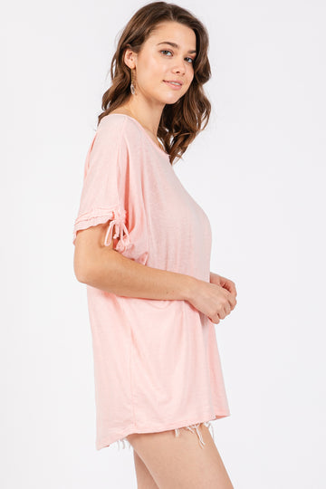 Pink Drawstring Dolman Sleeve Top