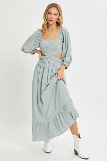 Light Olive Cutout Maxi Dress