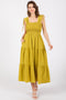 Light Olive Smocked Sleeveless Drawstring Shoulder Tiered Midi Dress