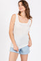 White Sleeveless Ribbed Square Neck Top