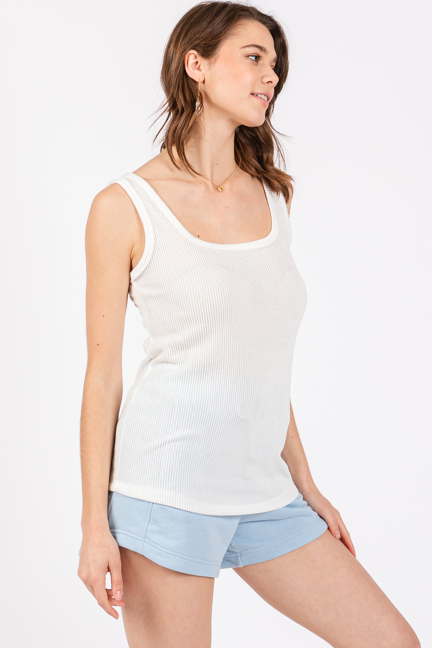 White Sleeveless Ribbed Square Neck Top