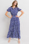 Navy Floral Print Tiered Maxi Dress