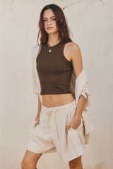 Oatmeal Linen Blend Relaxed Shirt And Shorts Set